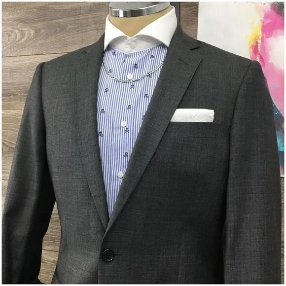 J CREW Mens Blazer Sport Coat Casual Jacket Size 38R‎ Gray Wool Suit THOMPSON